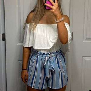 Blue/white off the shoulder romper